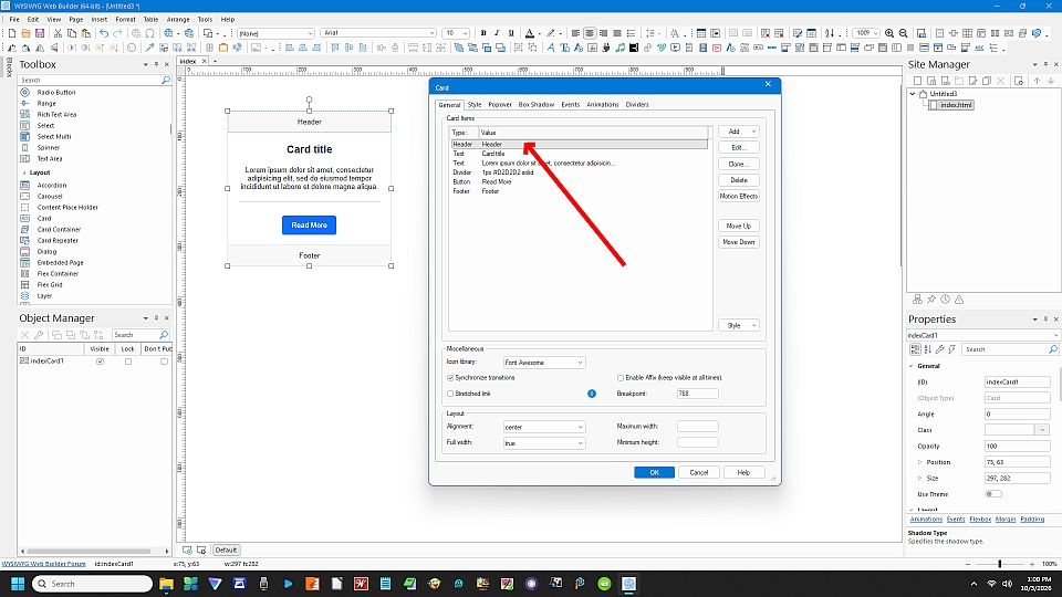 How to fill out our header on the navigation card
