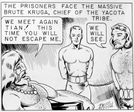 The prisoners face the masive brute Kruga, cheif of the Yacota Tribe....   We meet again Tian!  This time you will not escape me.  We will see says Tian.